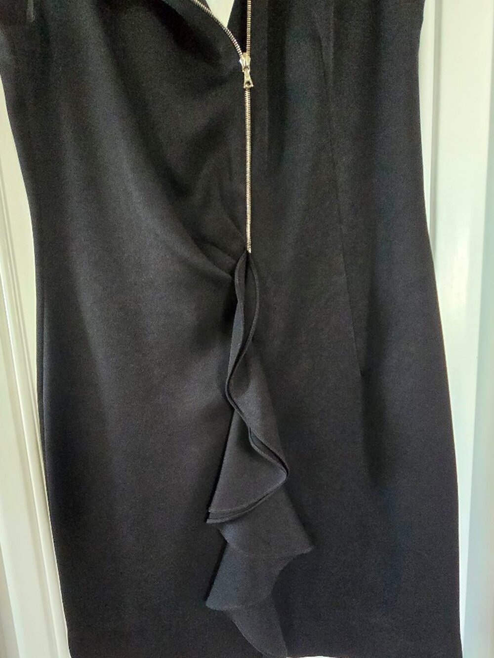Euro 1 NWT Sandro Asymmetrical Zip Ruffle Front Sleeveless Black w/stretch